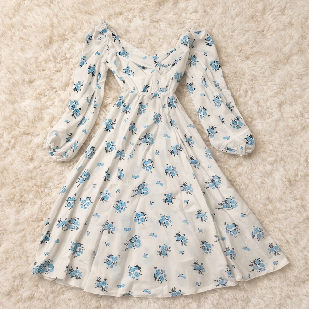 Blue Floral Romantic Midi Dress